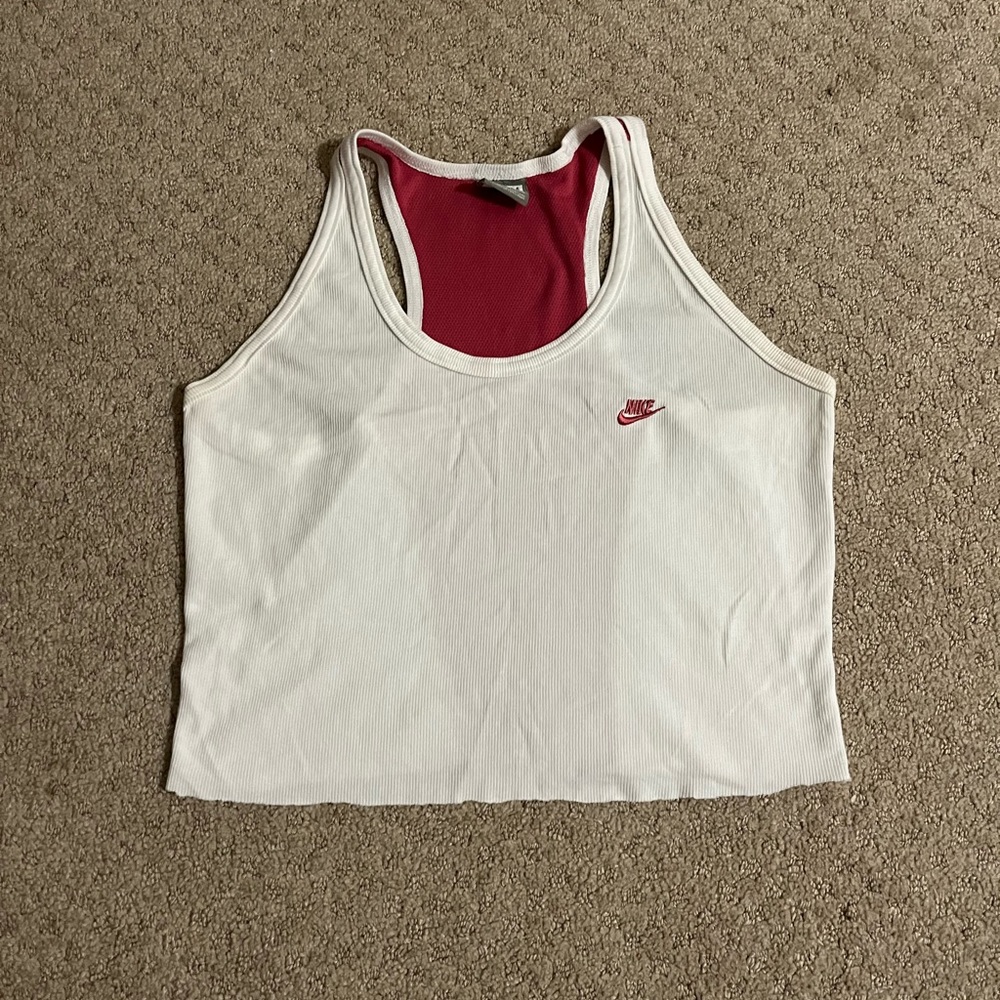 Vintage white and pink cropped nike tank
